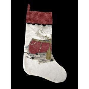 Christmas Stocking Red Wooden Boat Kayak Oars Fisherman Handmade